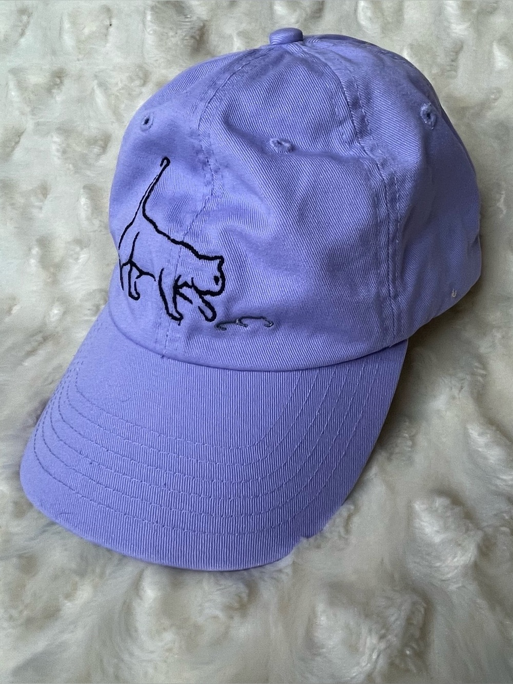 Lavender Adjustable Baseball Cap with Playful Black Embroidered Cat